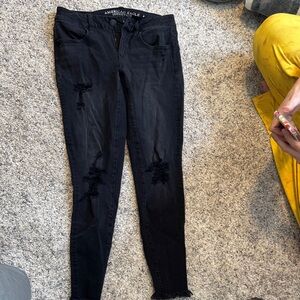 American Eagle Outfitters Women's Distressed Black Super low jegging size 6
